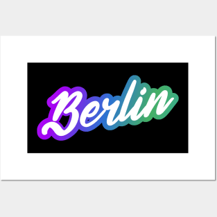 Berlin: German city name in white script font on cool brights background Posters and Art